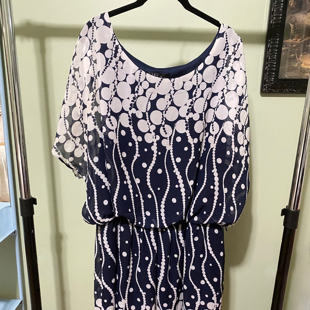 S.L. Fashions, Navy & White, tie belted dress, 18W